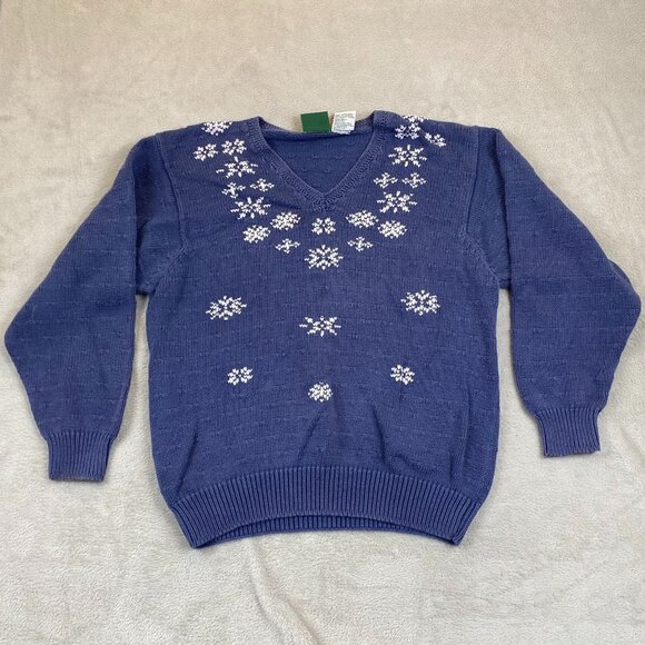 Vintage Northern Reflections Womens Sweater Medium Knit V-Neck Snowflakes Blue - Picture 7 of 8